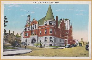 New Bedford, Mass., Y.M.C.A. building with vintage cars & trolley tracks