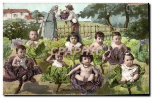 Old Postcard Children in cabbage