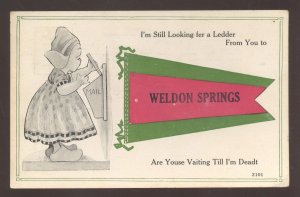 WELDON SPRINGS MISSOURI DUTCH CHILDREN GIRL GREEN RED PENNANT POSTCARD 1915