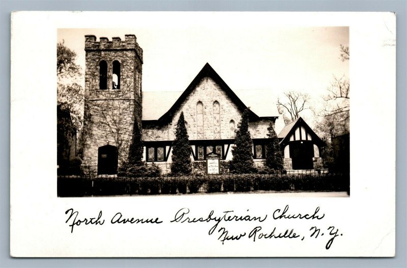 NEW ROCHELLE NY NORTH AVENUE CHURCH VINTAGE REAL PHOTO POSTCARD RPPC