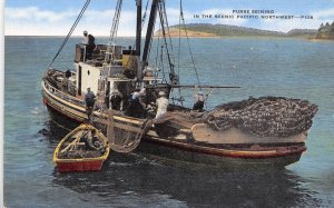 Purse Sein Fishing Trawler Boat Pacific Northwest linen postcard