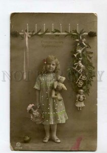 3139682 X-MAS Girl & White TEDDY BEAR DOLL vintage PHOTO tinted