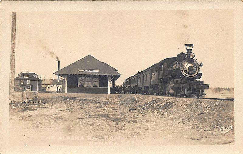 Nenana AK Railroad Station Train Depot Signed Cann RPPC Postcard