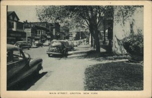Groton New York NY Main Street Classic 1940s Cars Vintage Postcard