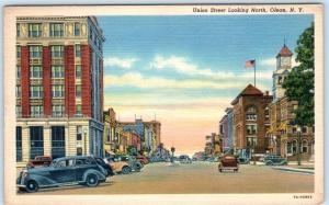 0LEAN, New York  NY   UNION STREET Scene looking North 1944 Linen  Postcard