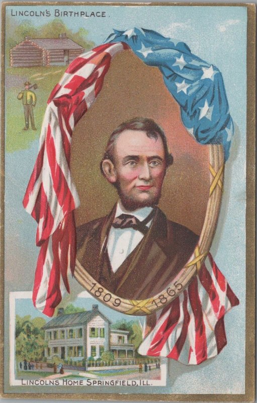 Patriotic Postcard Abraham Lincoln Lincoln's Birthplace Springfield IL