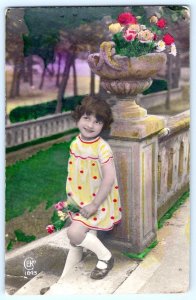 1931 RPPC HANDCOLORED CUTE LITTLE GIRL POLKA DOT DRESS CEKO FRENCH POSTCARD