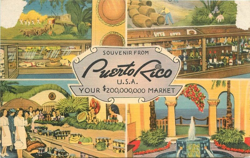 1940s New York Puerto Rico Pavilion World's Fair linen multi Postcard 22-11408