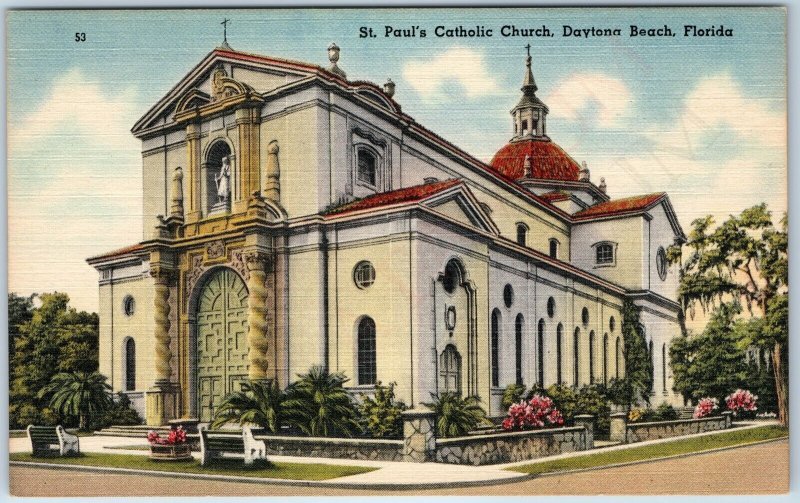 c1940s Daytona Beach, FL St. Paul's Catholic Church Chapel Cathedral Linen A234