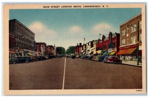 c1940 Main Street Looking South Classic Cars Road Canandaigua New York Postcard