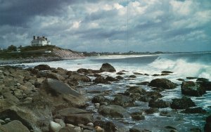 Vintage Postcard The New England Coast Rough Sea & Surf Along Rocky Shoreline MA