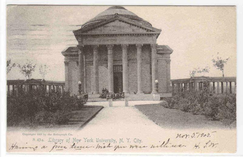 Library New York University  New York City 1905 postcard