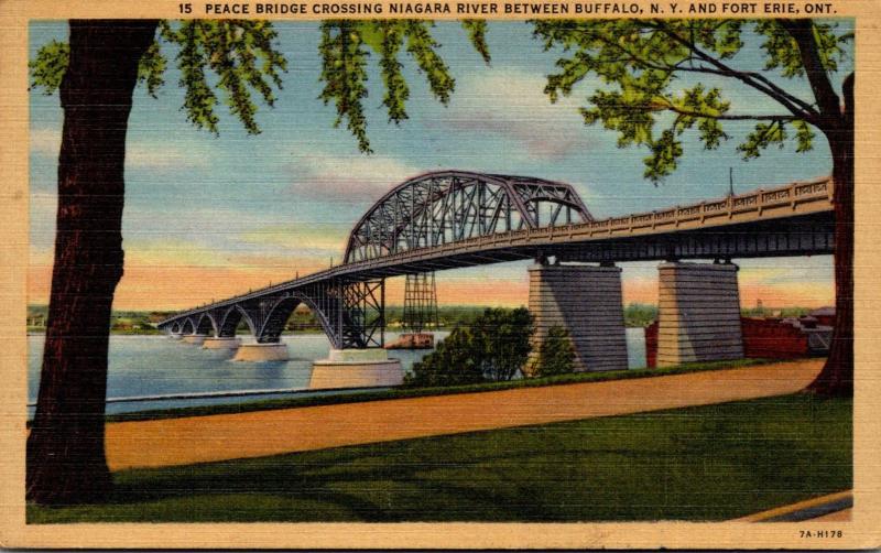 New York Buffalo Peace Bridge Crossing Niagara River 1947 Curteich