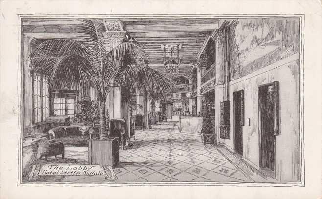 The Lobby at Hotel Statler - Buffalo NY, New York - pm 1917 - WB