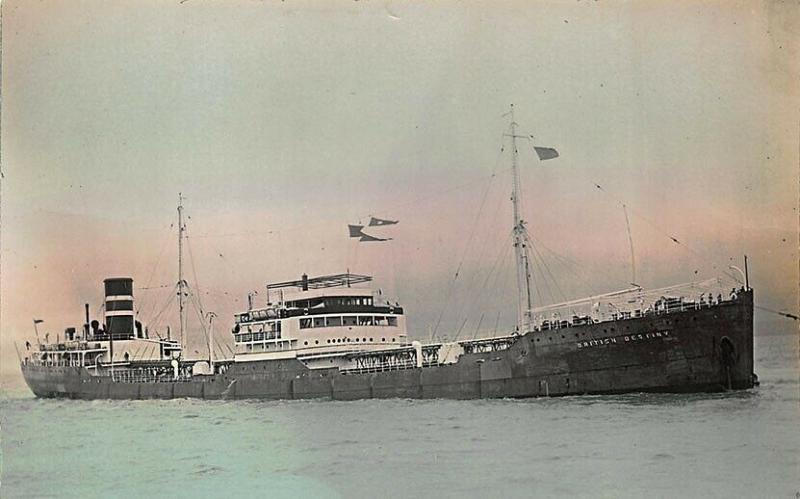 British Destiny Cargo Steamship Tinted Real Photo RPPC Postcard