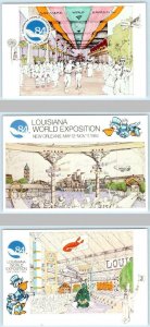 3 Postcards LOUISIANA WORLD EXPOSITION 1984 Scenes ~ Artist Reiter? 4x6