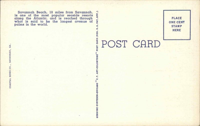 Savannah GA Georgia Beach Surf Bathing c1930-50s Vintage Postcard