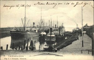 Terneuzen Netherlands Ships Harbor c1902 Used Postcard