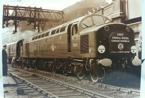 Vtg Repro Railway Postcard 1st 2000hp Diesel Train London to Norwich April 1958