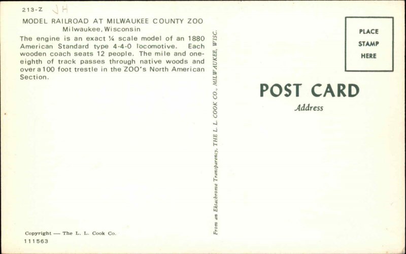 Miniature RR Train Milwaukee WI County Zoo Postcard