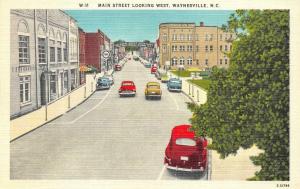 WAYNESVILLE, NC North Carolina  MAIN STREET~Looking West  c1940's Linen Postcard