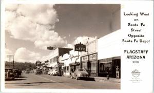 RPPC  FLAGSTAFF AZ  Arizona Route 66 SANTA FE Street Scene 1945 Frasher Postcard