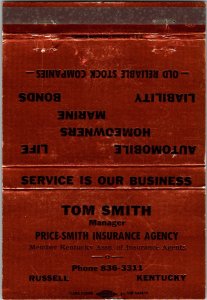Vintage Matchbook Cover Price-Smith Insurance Agency Russell, Kentucky MB177
