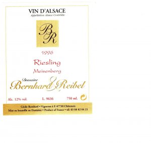 Vin DAlsace, Riesling Meisenberg 1996, Original Vintage Wine Bottle Label