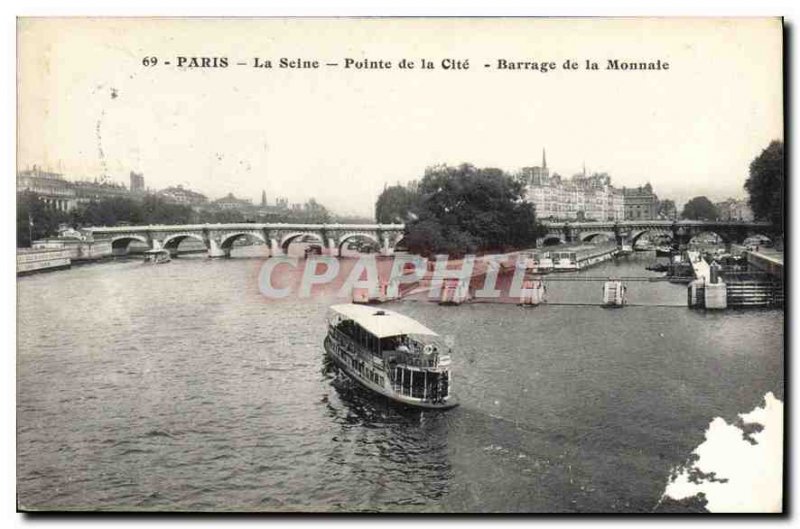 Old Postcard Paris Seine The Pointe de la Cite Dam Monnate