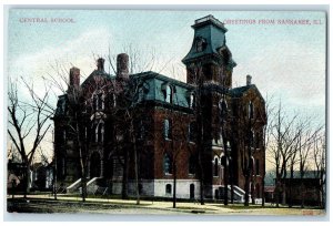 c1910's Greetings From Kankakee Central School Campus Building Illinois Postcard