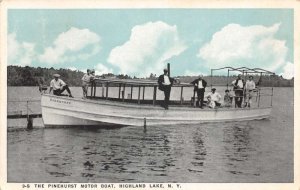 Highland Lake New York The Pinehurst Motor Boat Vintage Postcard AA89514