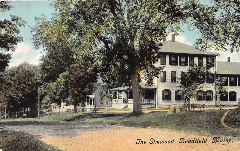 Readfield Maine~The Elmwood Hotel?~Houses Bknd~Unpaved Street~Tree Stump~c1910