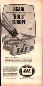 1958 SAS Scandinavian Airlines System Big 3 Europe Vintage Print Ad 885