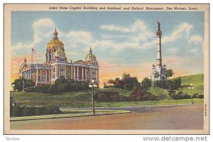 Iowa State Capital Building And Soldiers' And Sailors's Monument, Des Maines,...