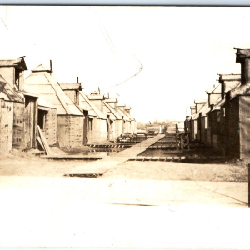 c1910s Odd Shanty Town RPPC Military Quarters? Resort Real Photo Postcard A134