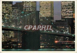 Postcard Modern New york skyline night scene of brooklyn bridge