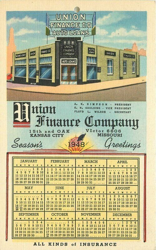 Kansas City Missouri 1948 Insurance Advertising Teich linen Postcard 21-14189