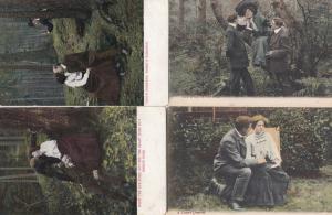 Secret Kissing in Bushes Twos Company Lovers Quarrel 4x Postcard s