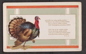 Thanksgiving Greetings With Turkey & Poem - Unused c1920