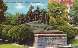 Vintage Postcard 1938 Wars Of America Monument Military Park Newark New Jersey