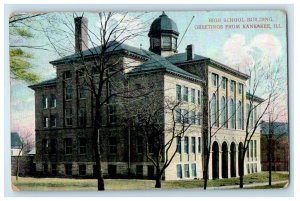 1914 High School Building Greeting From Kankakee Illinois IL Antique Postcard