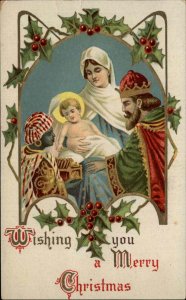 Christmas Nativity Baby Jesus Wisemen c1910 Vintage Postcard