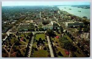 Baton Rouge Louisiana~South View From State Capitol Showing Gardens~Vtg Postcard
