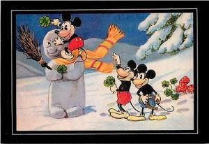 Mickey Mouse on Snowman with Four Leaf Clover Satire Paro...