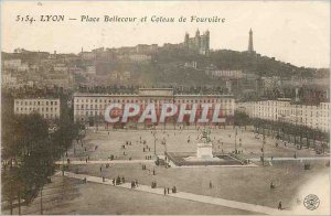Old Postcard Lyon Place Bellecour and hill Fourviere