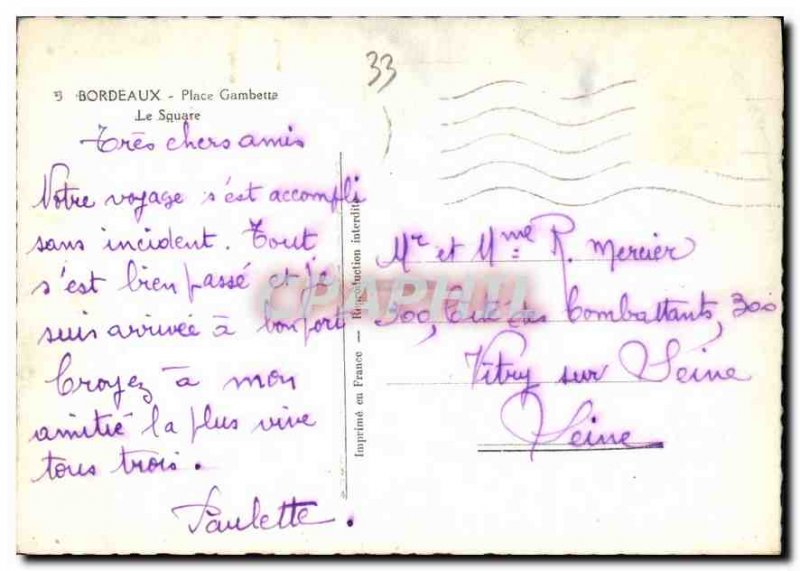 Postcard Modern Bordeaux Place Gambette Square
