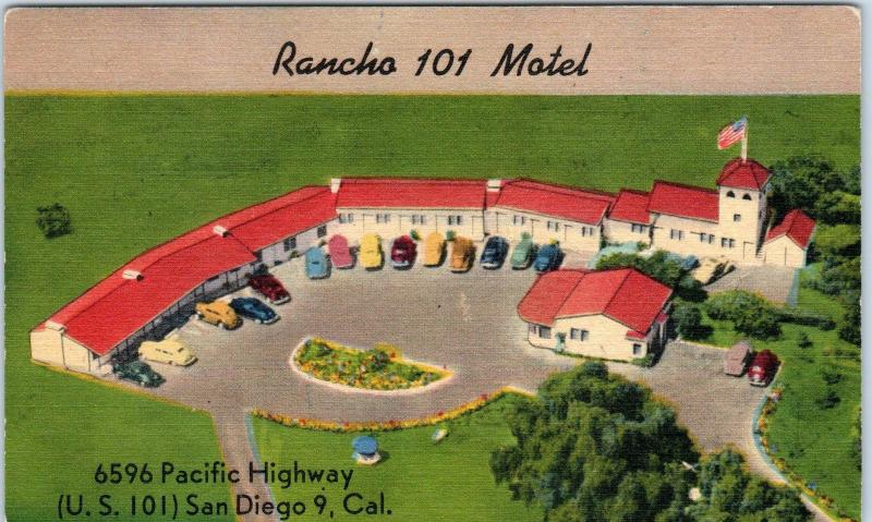 SAN DIEGO, California  CA   Roadside RANCHO 101  MOTEL c1940s Linen   Postcard*