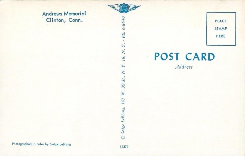 Clinton Connecticut~Andrews Memorial~1950s Postcard