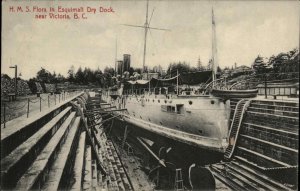 Victoria BC Naval Ship HMS Flora in Dry Dock c1910 Postcard