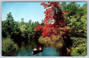 Fall Colors, Canoeing, Peaceful Retreat, Hudson NY, Vintage Greetings Postcard